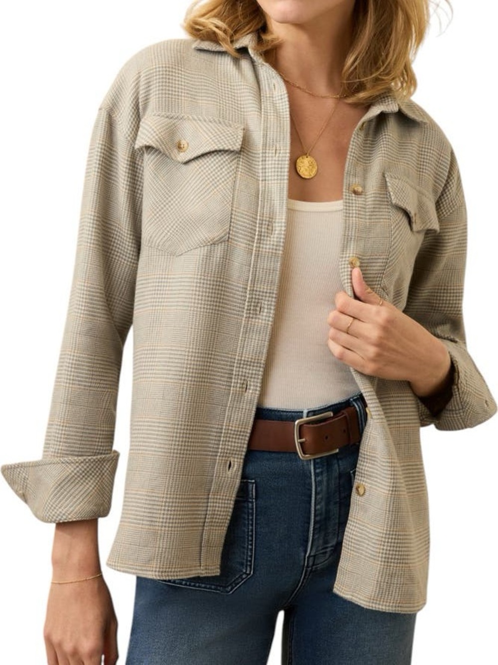 Faherty Nazaré Relaxed‎ Flannel Shirt Canyon Plaid Tan Medium NWT